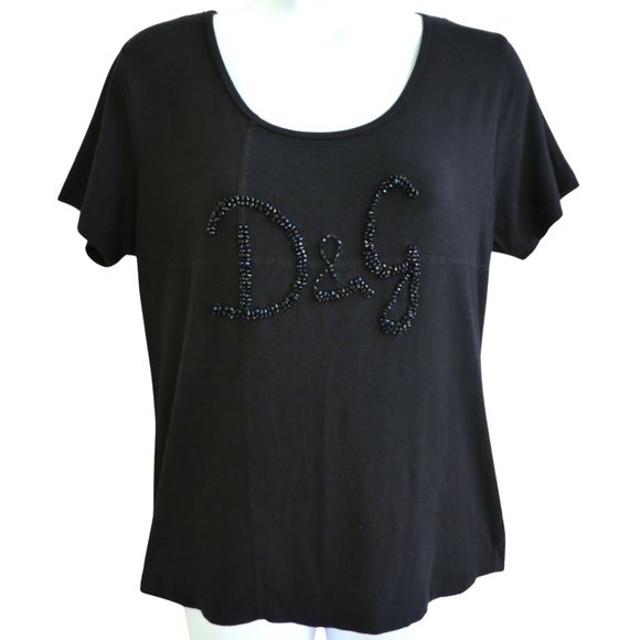 Dolce & Gabbana Designer Black Lux Beaded Large Front Logo Back Macrame Yoke M - Picture 4 of 7